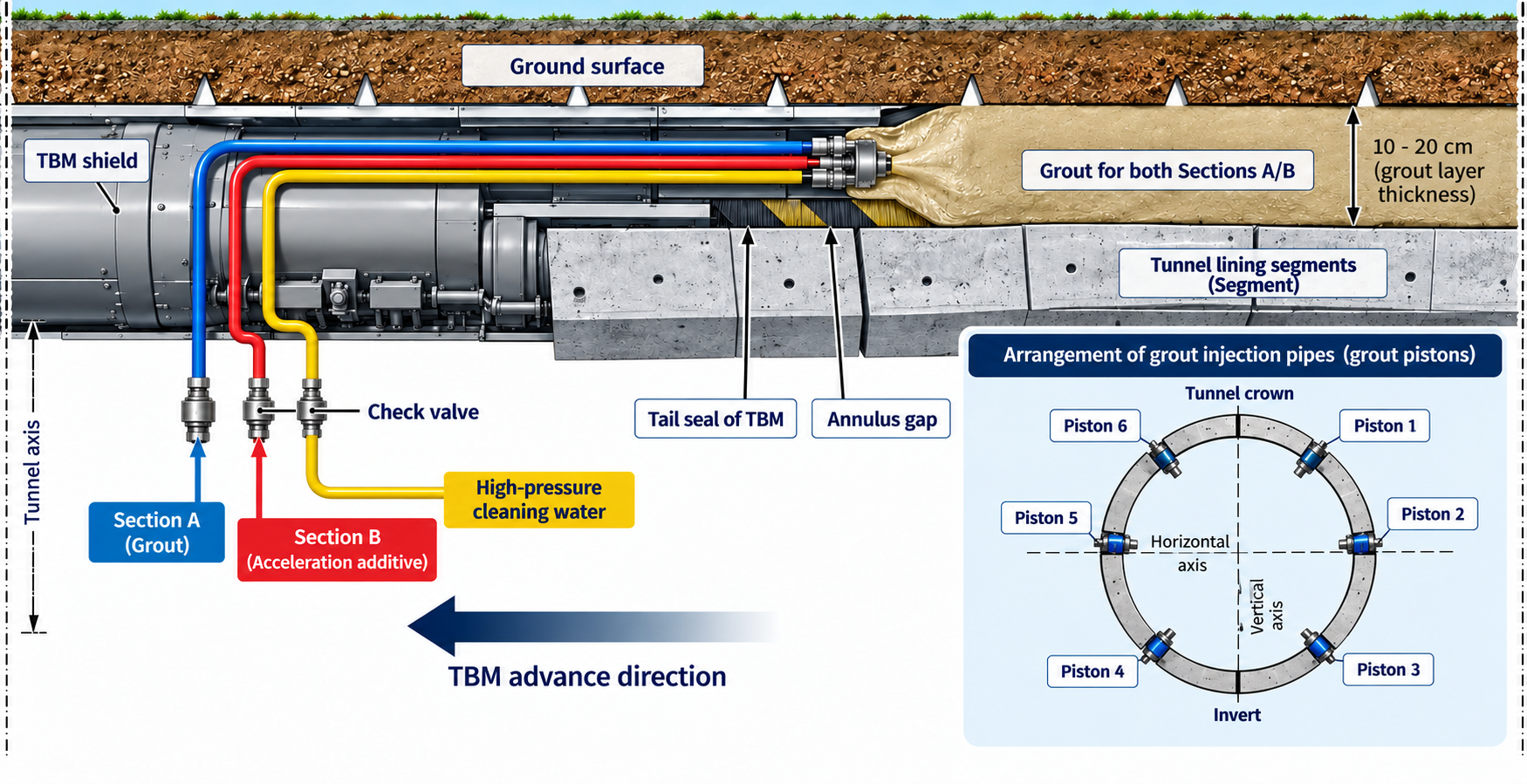 Illustration of the A/B two-component annulus grouting principle
