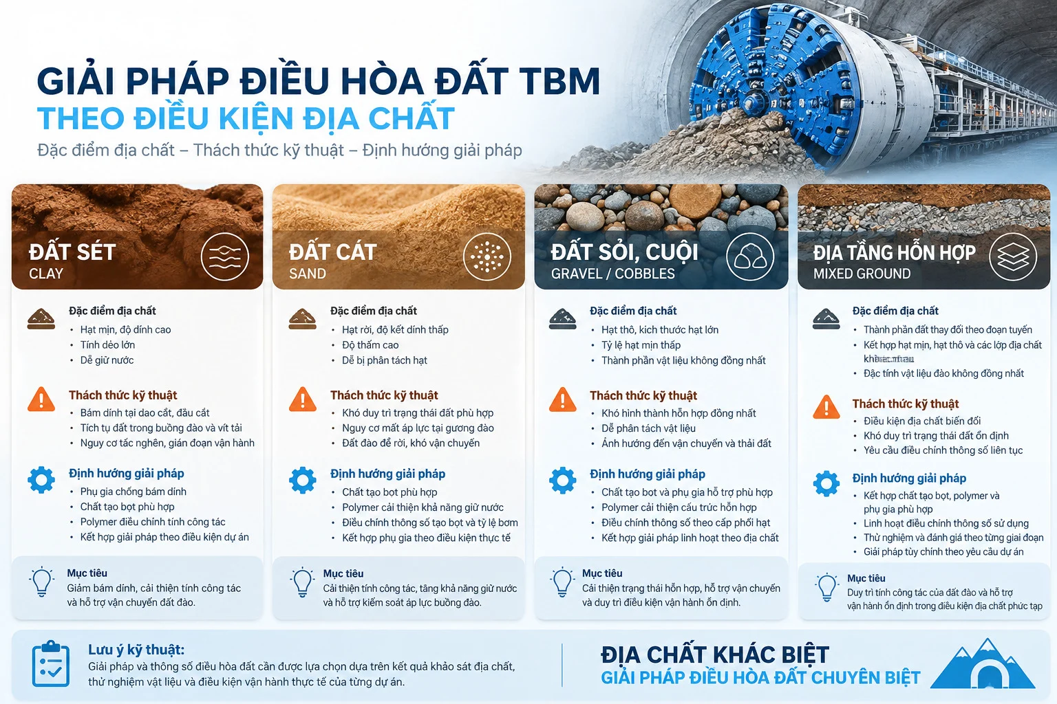 Lựa chọn phụ gia điều hòa đất TBM theo địa chất